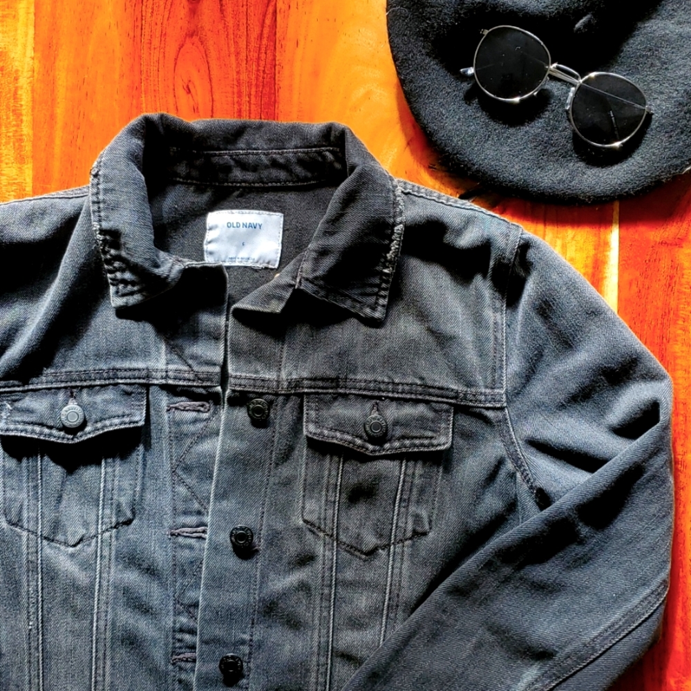 Like New Distressed Denim Jacket in Washed Black